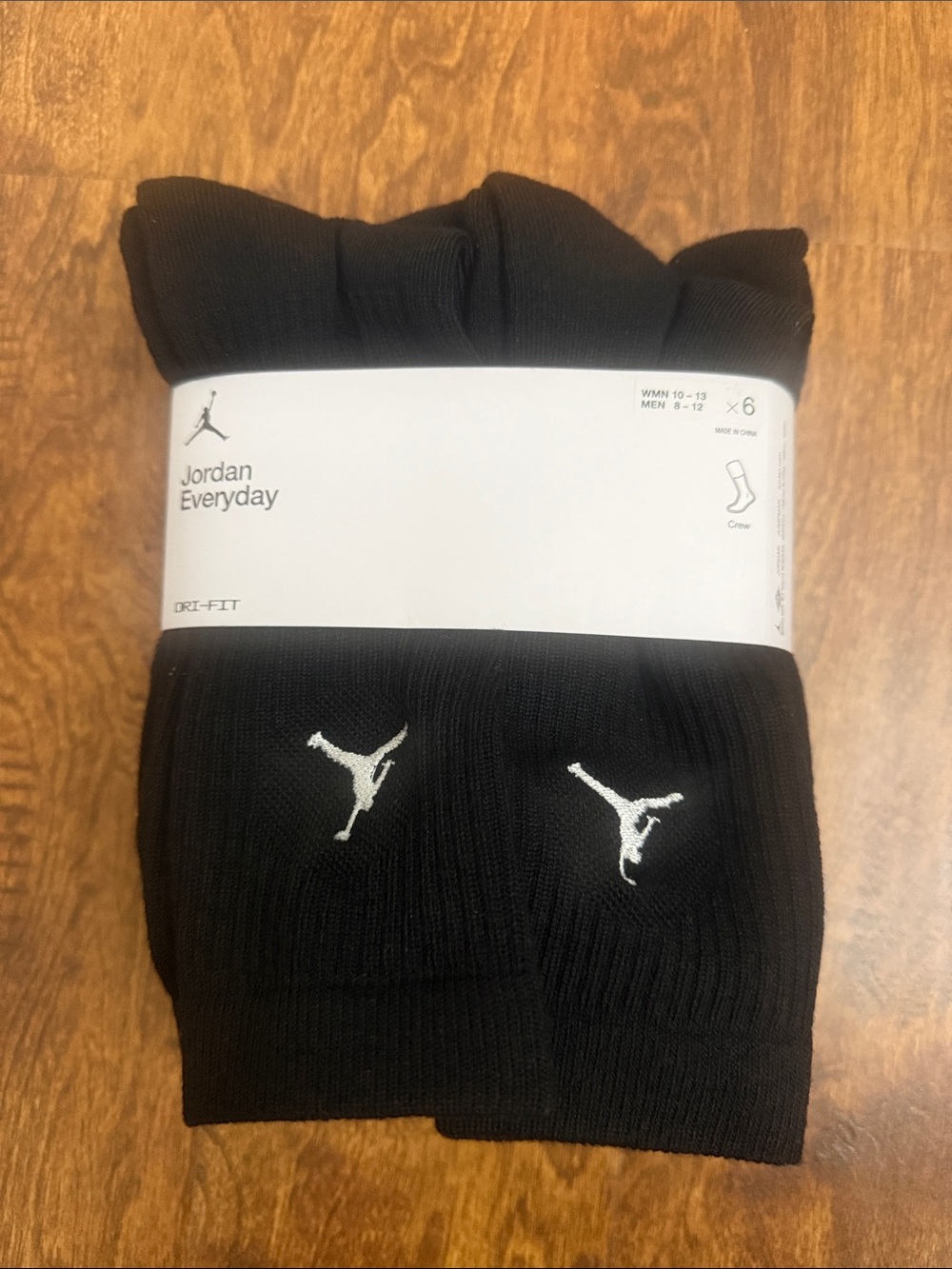 Jordan Black Crew Athletic Socks with White Jumpman - 6 Pack